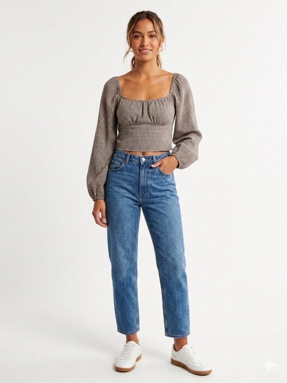 Hollister checkered cropped top balloon sleeves y2k Large